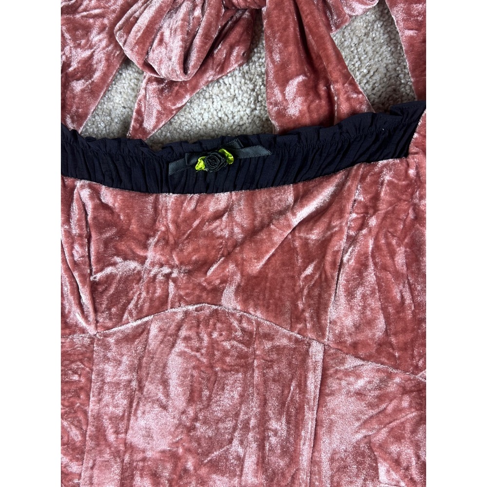 Kimchi Blue Pink Crushed Velvet Lace Trim Open Tie Back Mini Dress Coquete M - Picture 9 of 10